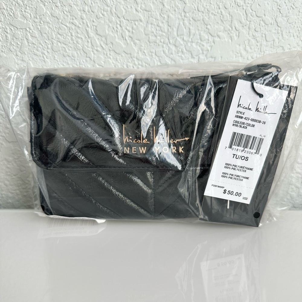 NICOLE MILLER Black Quilted Adjustable Crossbody Shoulder Handbag Women NWT $50 - Picture 9 of 12